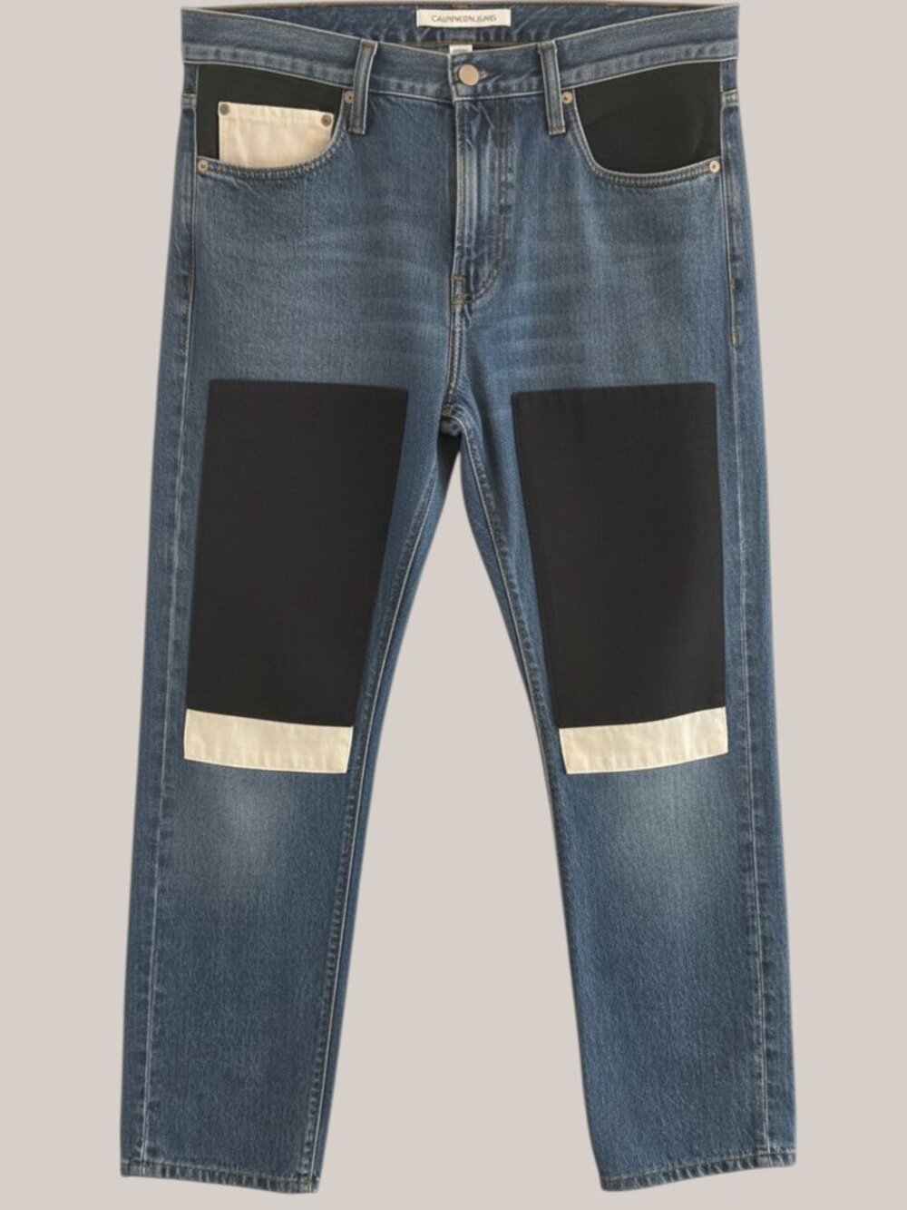 Calvin Klein Premium Italian Denim Jeans 34X32 Contrast Patch Detailing Modern F